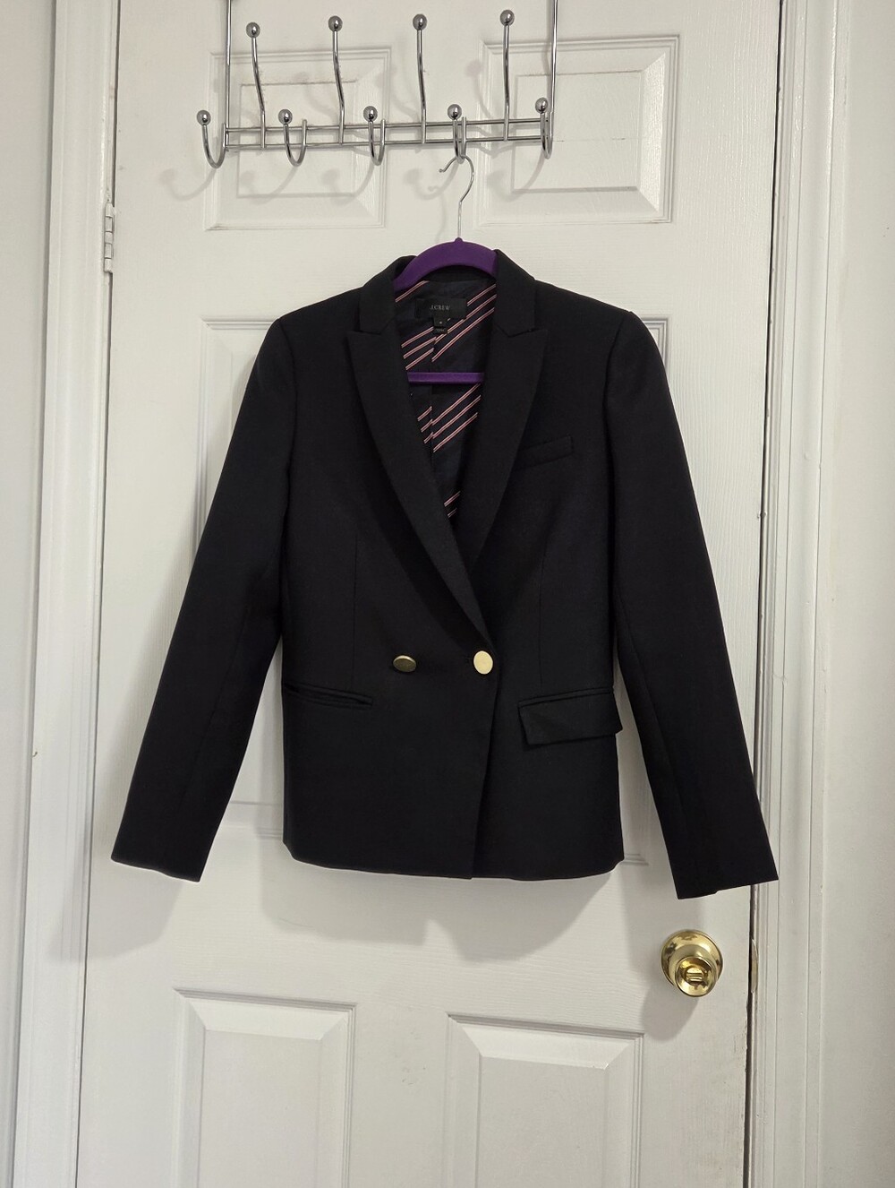 Women's Black Double-Breasted Blazer with Gold Buttons